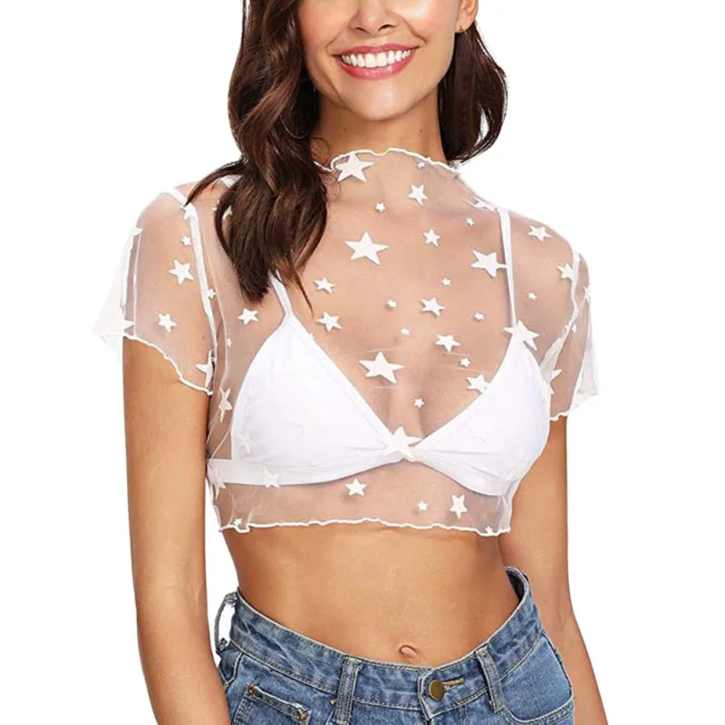 Летние женские футболки с коротким рукавом и принтом в виде звезд модные