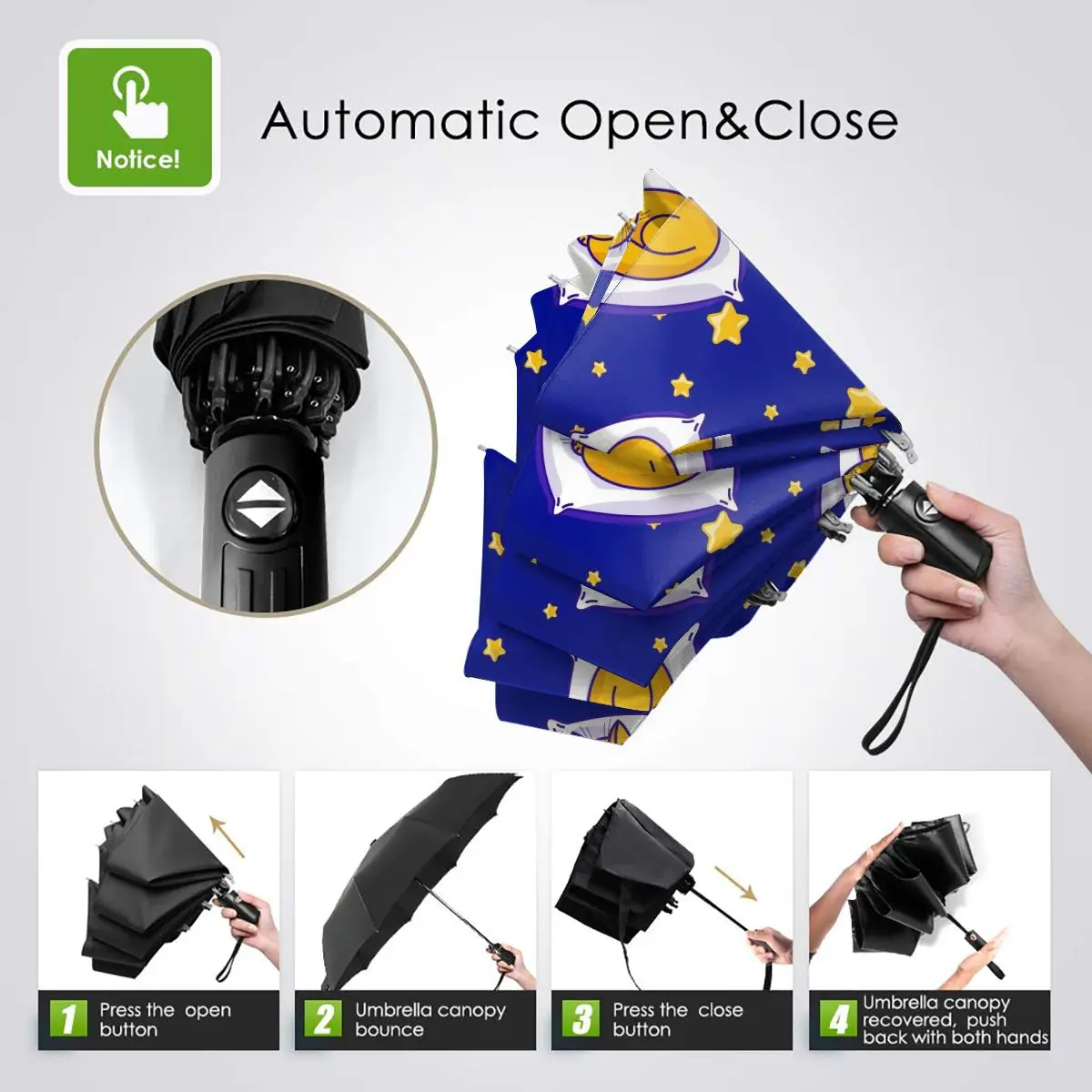 Economici Ombrello Automatico Pioggia Donna Ombrello A Tre Pieghe Carino Dormire Zenzero Gatto E Stelle Ombrello Antivento Ombrellone Impermeabile