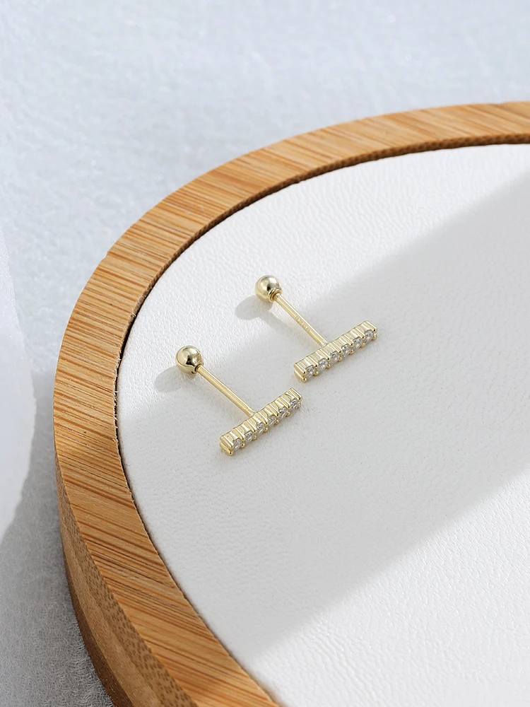 

SILVERHOO 925 Sterling Silver Grometry Rectangle Stud Earrings For Women Full Cubic Zirconia Gold Color Small Earings Jewelry