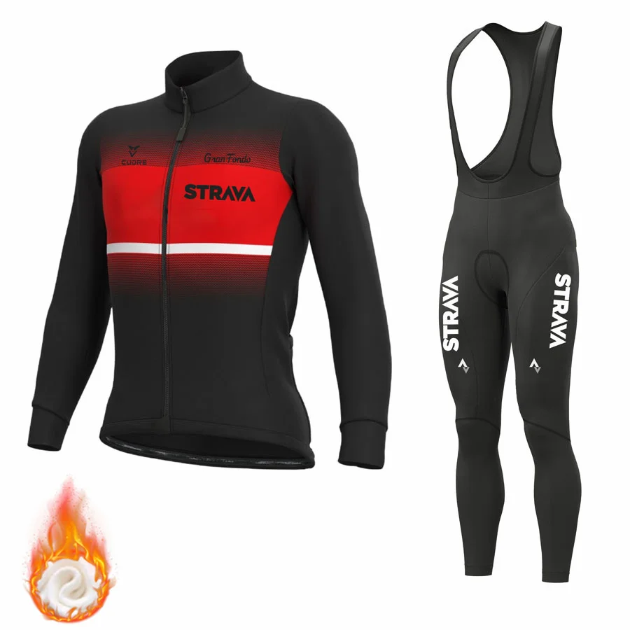 

STRAVA Winter Thermal Fleece Cycling Jersey Set Racing Bike Cycling Suit Mountian Bicycle Cycling Clothing Ropa Ciclismo Bicycle