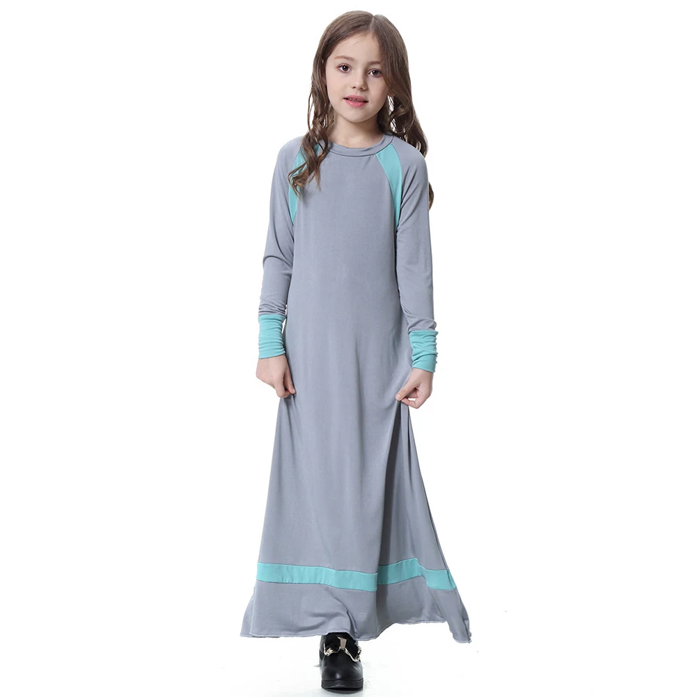 

Girls One-pieces Sleepdress Muslim Solid Color Long-sleeves Sleep Gown EIG88