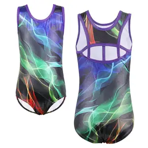 Танцевальный купальник BAOHULU для девочек, без рукавов, для катания на коньках, гимнастики, комбинезон, акробатика с цветными линиями, танцевальная одежда для девушек