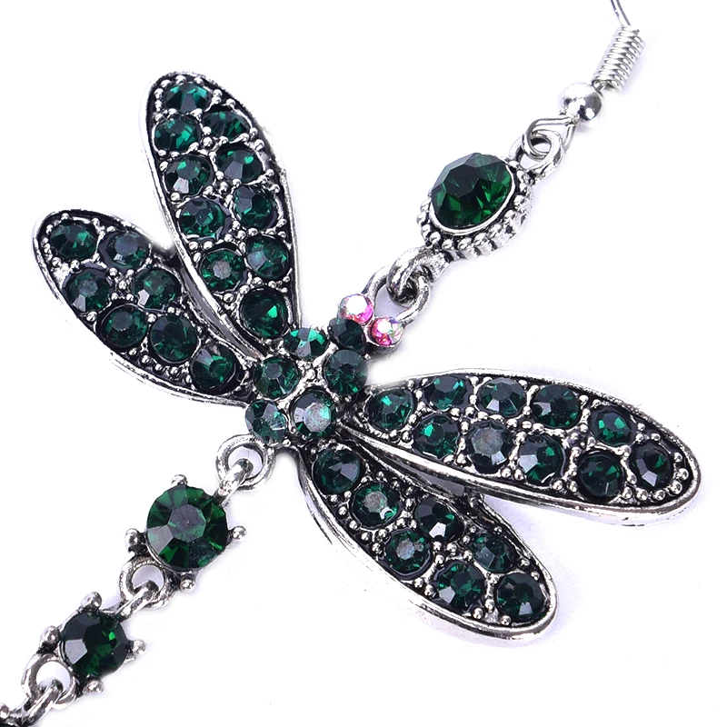 

Dragonfly Crystal Rhinestone Silver Plated Drop Dangle Earrings Gift for Women