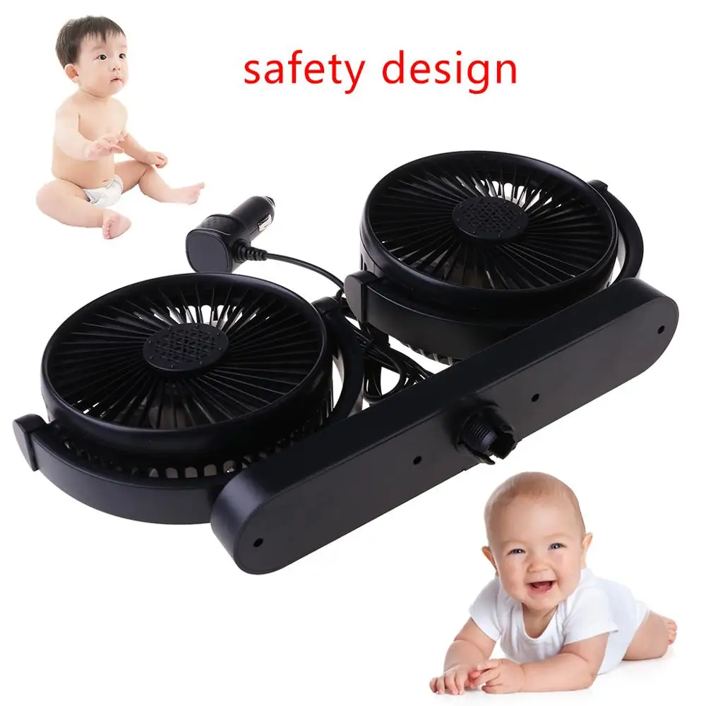 

12V 24V Electric Car Fan 360 Degree Rotatable 3 Speed Dual Head Car Auto Cooling Air Fan With 5V USB Cellphone Charger