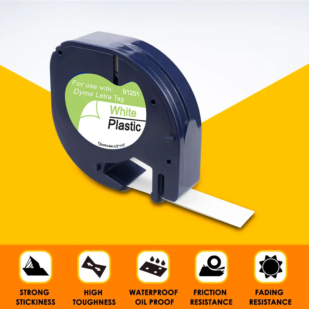 5PK 12 мм лента для маркировки Dymo LT 91203 черный на красном совместимая с Letratag