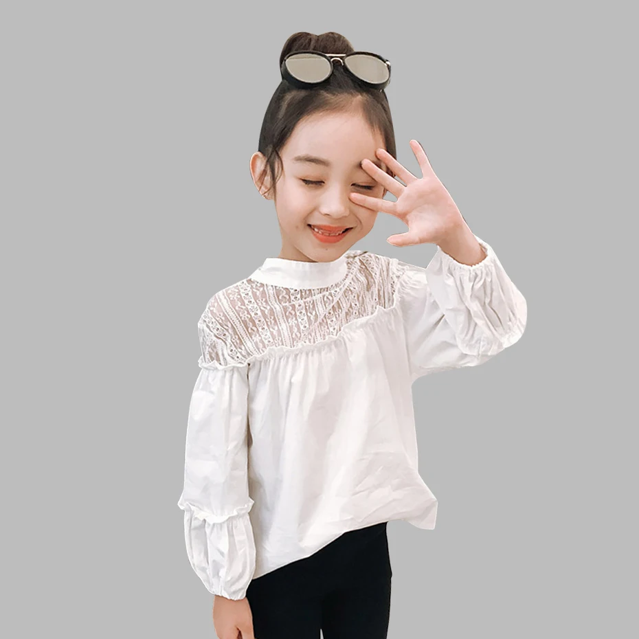 Белая блузка для девочек открытые блузки рубашки длинные сезон весна осень