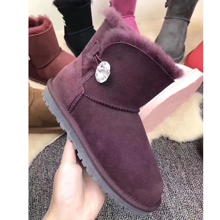 Grape Purple Модные зимние ботинки из натуральной овечьей кожи; классические женские ботинки в австралийском стиле; ботильоны с натуральным мехом; теплые шерстяные зимние ботинки; обувь - Цвет: Grape Purple