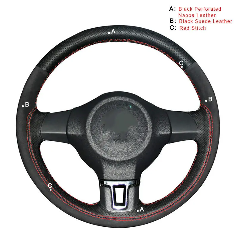 Suede and Nappa Автомобильная оплетка на рулевом колесе Крышка для Volkswagen Golf 6 Mk6 Jetta 6 Polo 2011- Авто оплетка крышки салонные аксессуары - Название цвета: Suede and Nappa