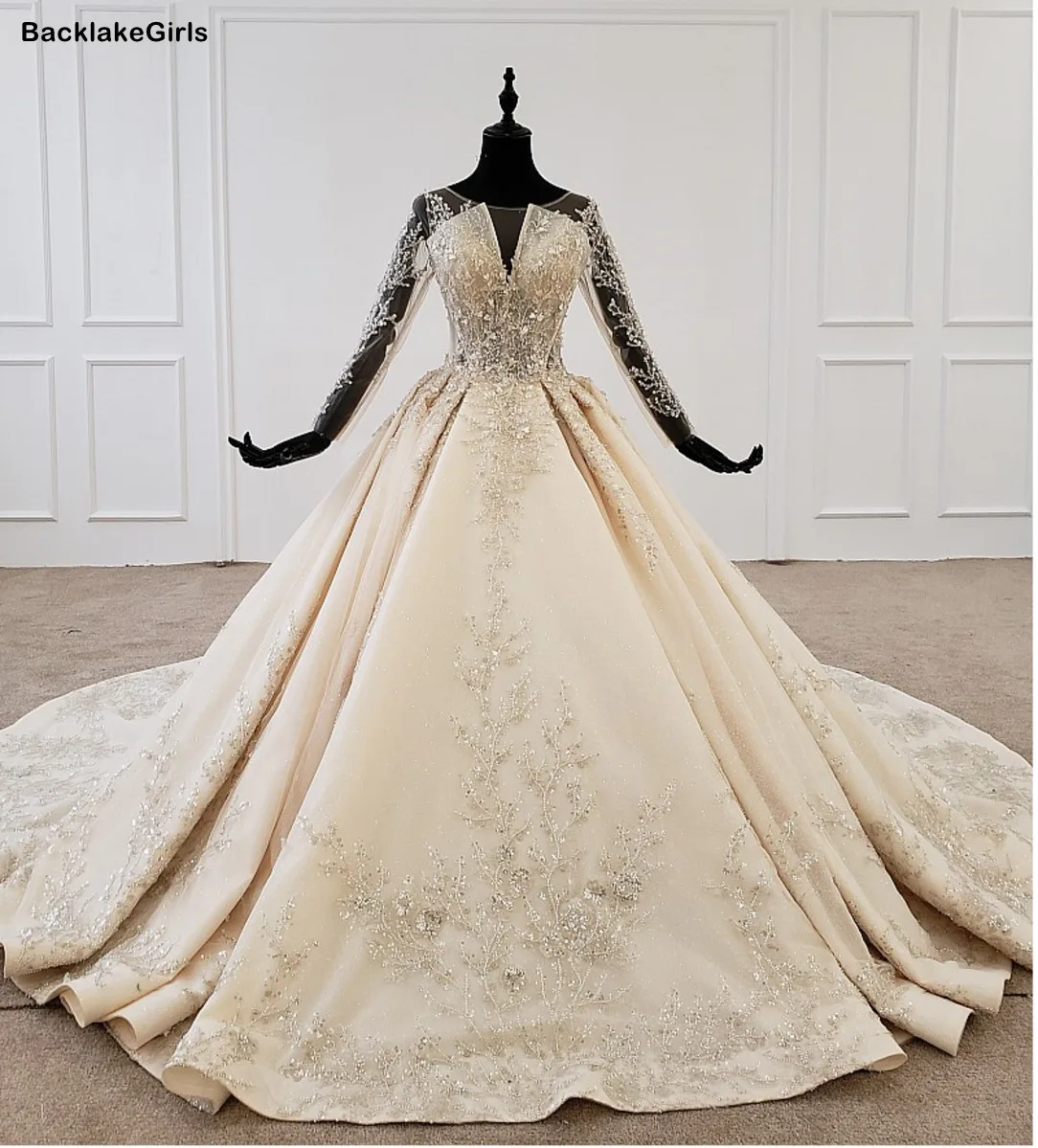 Свадебное платье принцессы 2020 богемное свадебное с длинным рукавом и v-образным