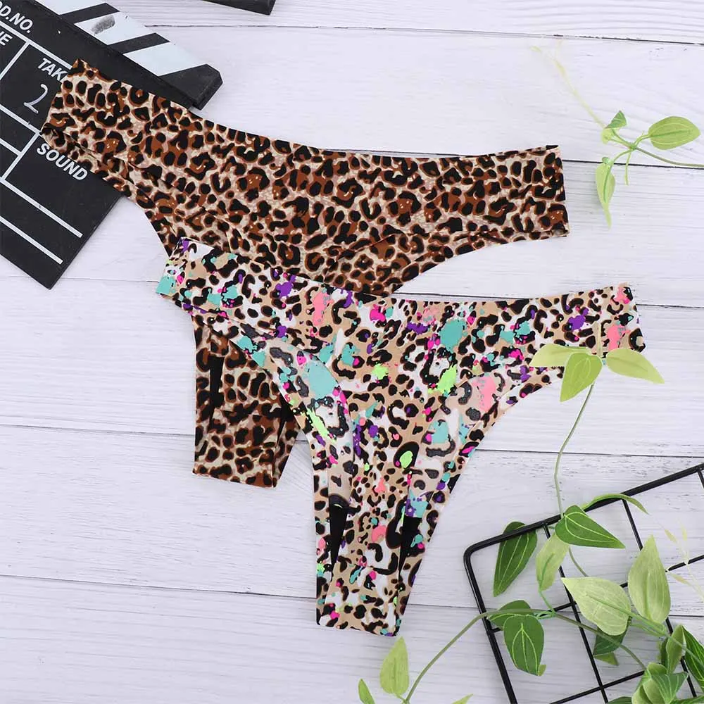 Леопардовые женские сексуальные бикини бесшовное нижнее белье T трусики стринги