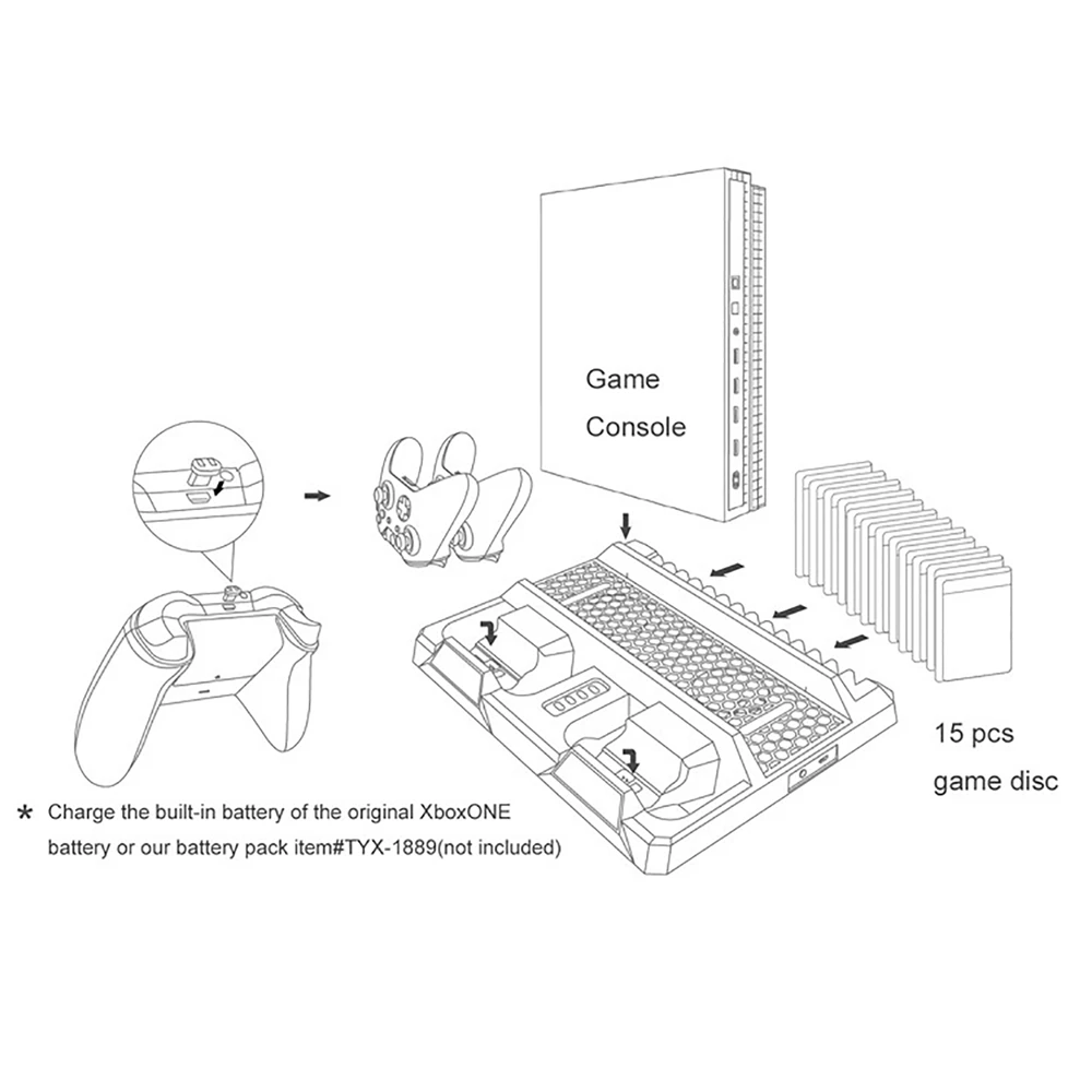 

Multifunctional Charging Base Dock with Cooling Fan Universal Dual Controllers Charging Stand for XBOX One X/One S Accessories