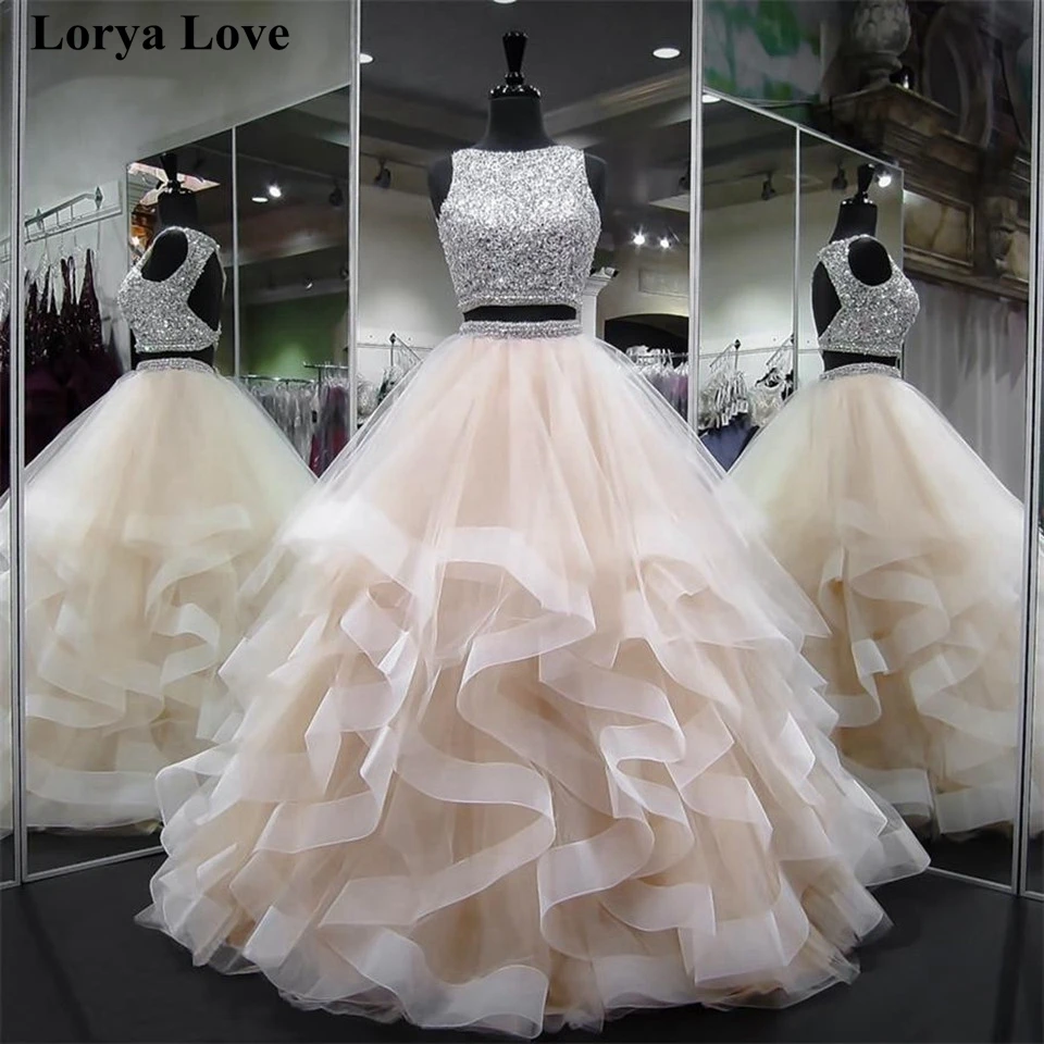 

Two Pieces Quinceanera Dress Ball Gown Vestido De 15 Fluffy Evening Dress Royal Blue Sweet Sixteen Elegant Long Prom Dress 2020