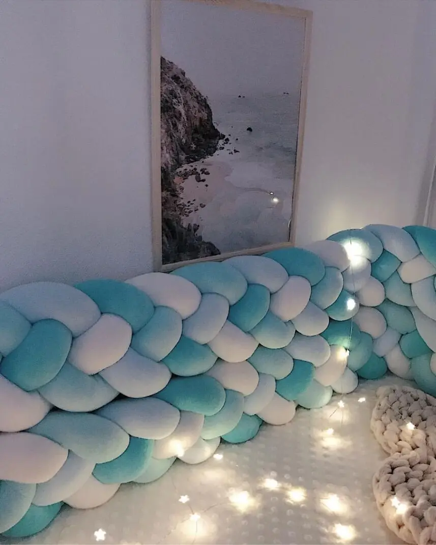 

Ins new color four-strand Danish woven twist long knotted pillow children's bed fence guardrail decoration pillows2.2M