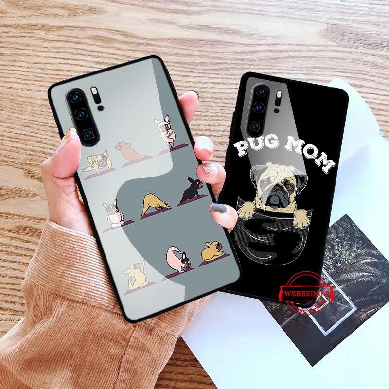 

Pug On Sale Luxury Glass Case for Huawei P10 lite P20 Pro P30 P Smart honor 7A 8X 9 10 Y6 Mate 20