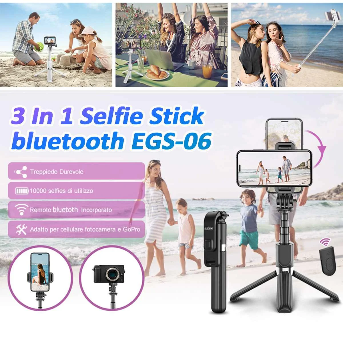 

ELEGIANT Selfie Stick Tripod Lightweight Aluminum All In One Extendable Selfie Stick With Remote For Small Camera