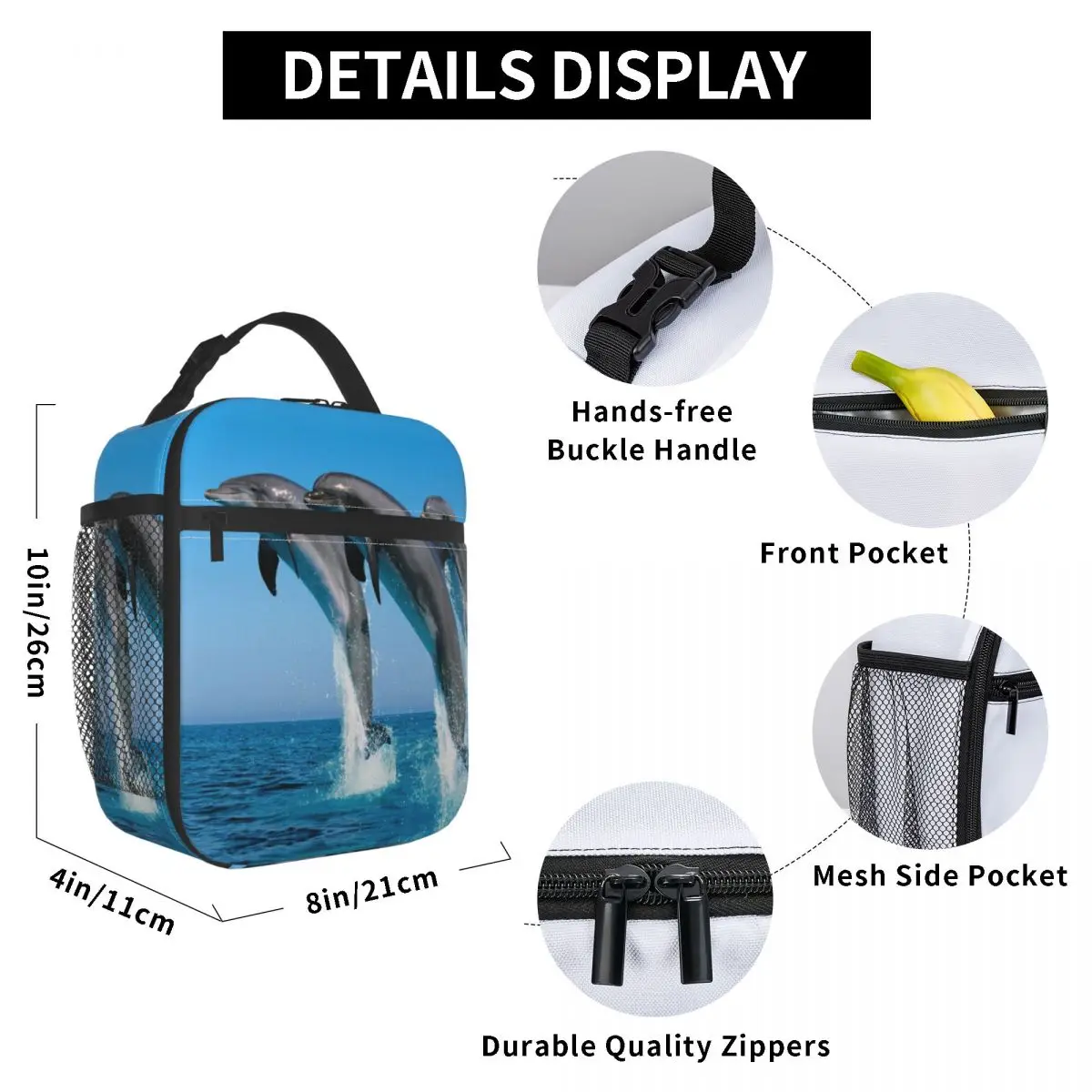 

Dolphin Lunch Bag for Women Men Large Insulated Lunch Box with Water Bottle Holder and Pockets