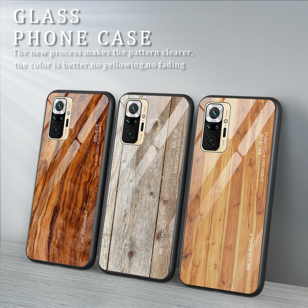 

Wood grain glass phone case for redmi Note 11 10 9 8 7 6 5 pro max phone Protective case for xiaomi redmi Note 10X 8T 9S 10S