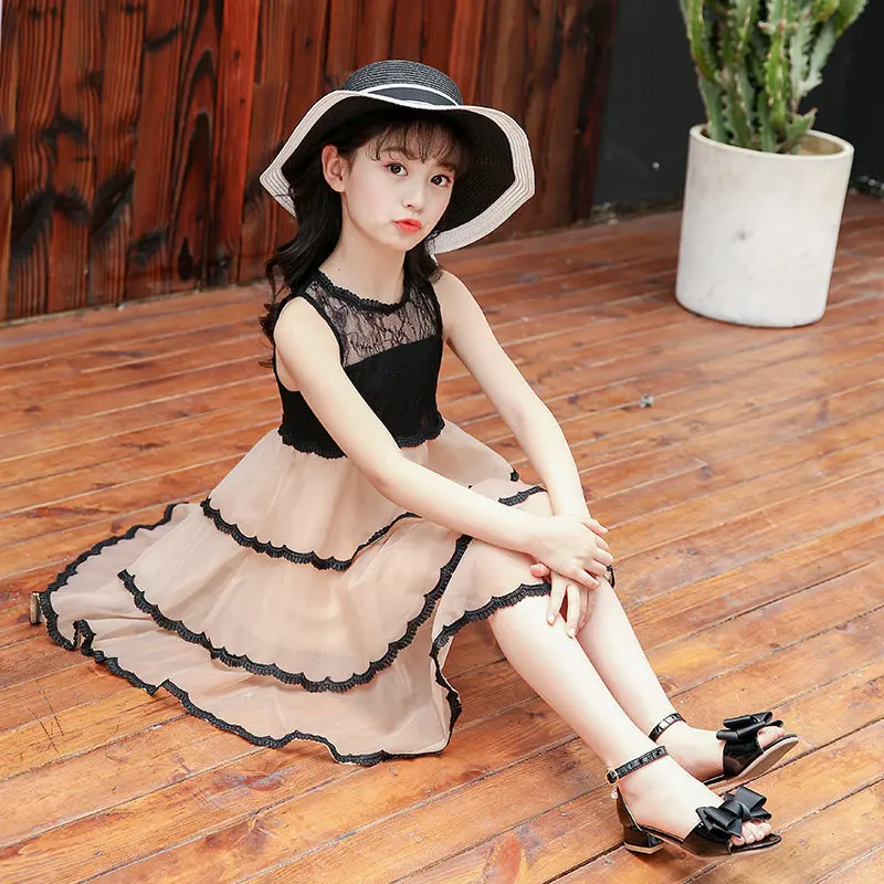 

Summer Dance Dress Black Lace Layered Dress Cute Print Princess Mesh European and American Style