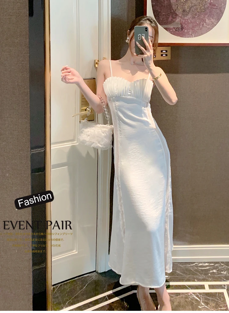 

Dresses White Long Dress Strap Elegant Dress 2021 New Summer French Evening Dress Daily Style Fairy Dress Super Fairy Kawaii