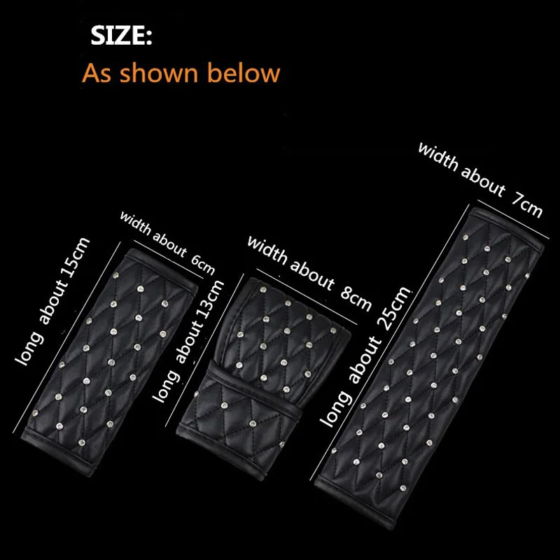 

Crystal Diamond Car Seat Belt Cover PU Leather Shoulder Pad Hand Brake Shifter Covers Universal Fit Car Interior Accessories