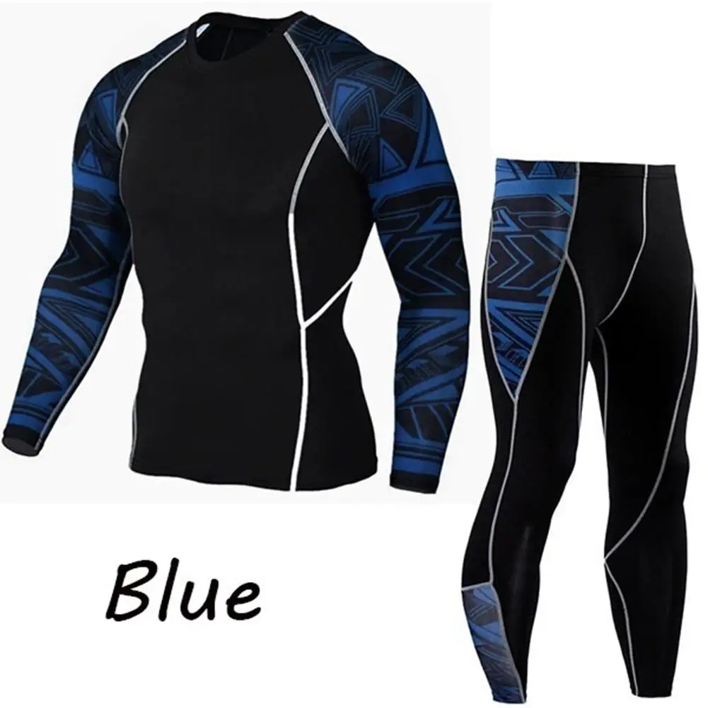 2 шт./компл. (одежда + брюки) мужской спортивный костюм с принтом компрессионная