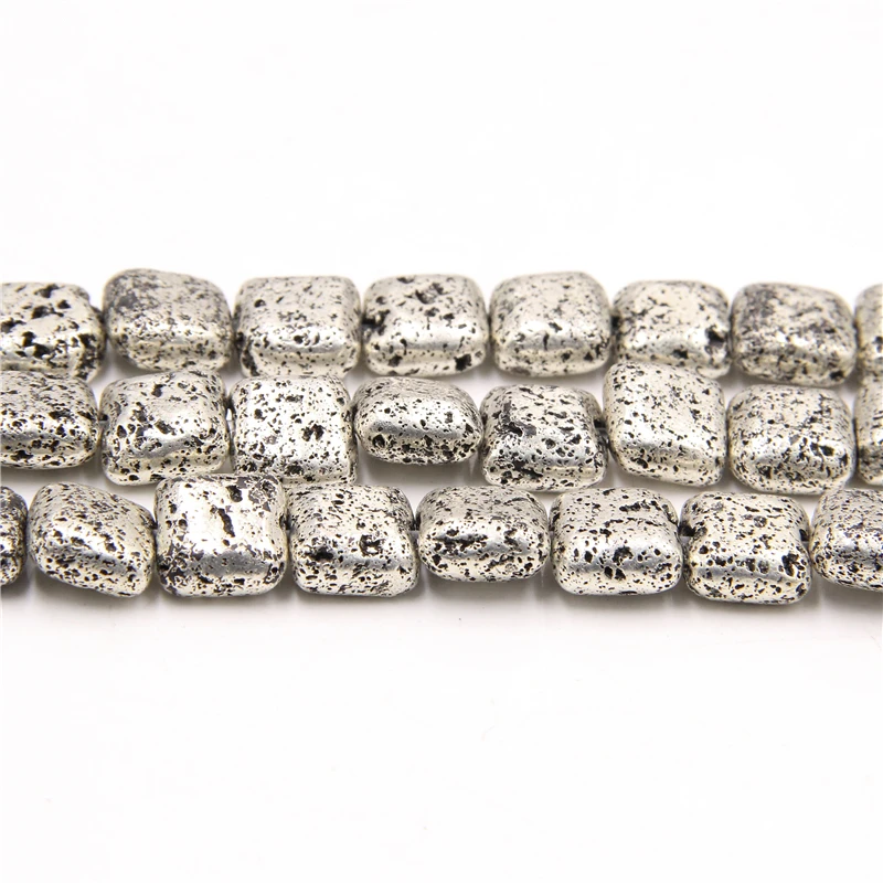 Натуральный вулкан Лава камень рок бусины покрытые серебряные Квадратные