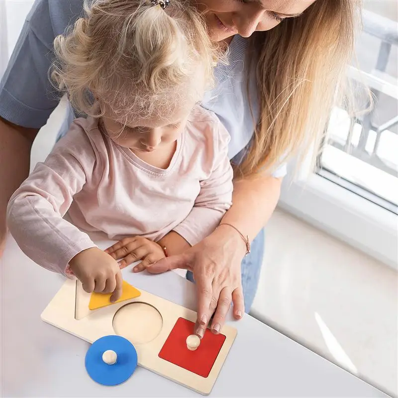 

Geometry Puzzle Set Colorful Kids Traning Puzzles Wood Knob Puzzles Kids Toys for Nursery Kindergarten