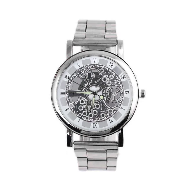 Модные мужские наручные часы из нержавеющей стали в полоску Золотые