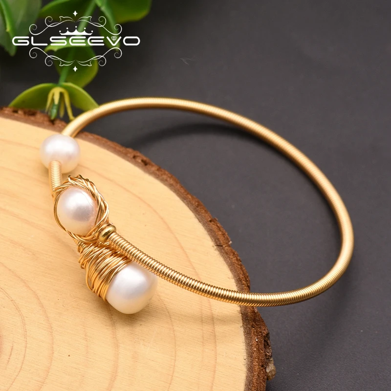 Женский браслет с натуральным белым жемчугом GLSEEVO регулируемый на запястье