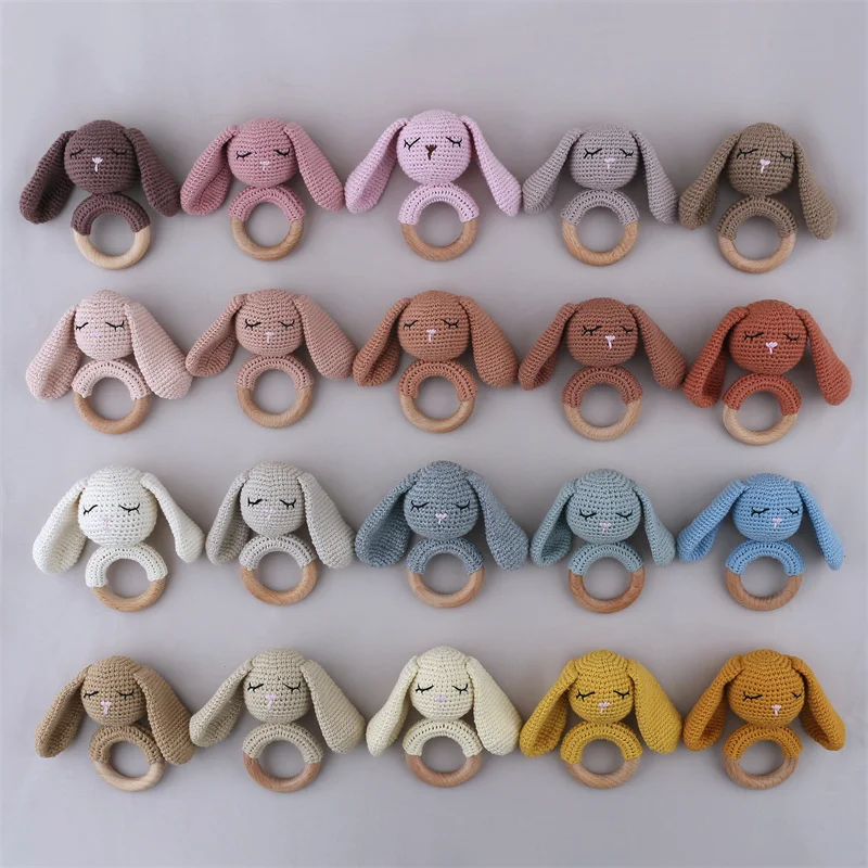 

1PC Wooden Ring Crochet Cartoon Animal Rattle Toy Mobile Pram Crib Newborn Molar Chewing Teether Toy Educational Toys For Kids