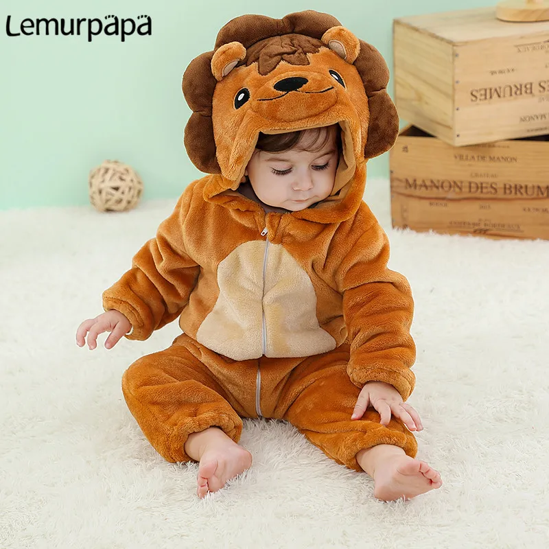 Beb&eacute; ni&ntilde;os ni&ntilde;as espesar mono beb&eacute; c&aacute;lido invierno cremallera con capucha mono Anime Le&oacute;n de dibujos animados pijamas mamelucos-3