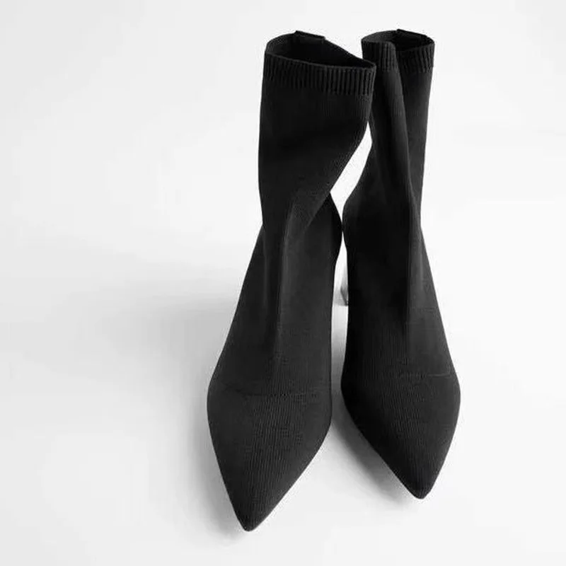 

Women's Mid Calf Boots Female Shoes Boots-Women Ladies Rubber Mid-Calf High Heel Stockings Black Pointy 2021 Sexy Flock Fabric