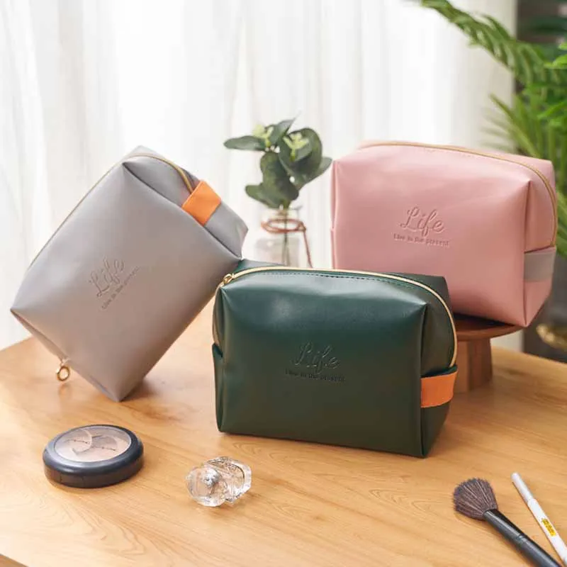 

1pcs 16.5x7x12cm PU leather waterproof cosmetic bag women's large capacity portable travel ins air washing cosmetic storage bag