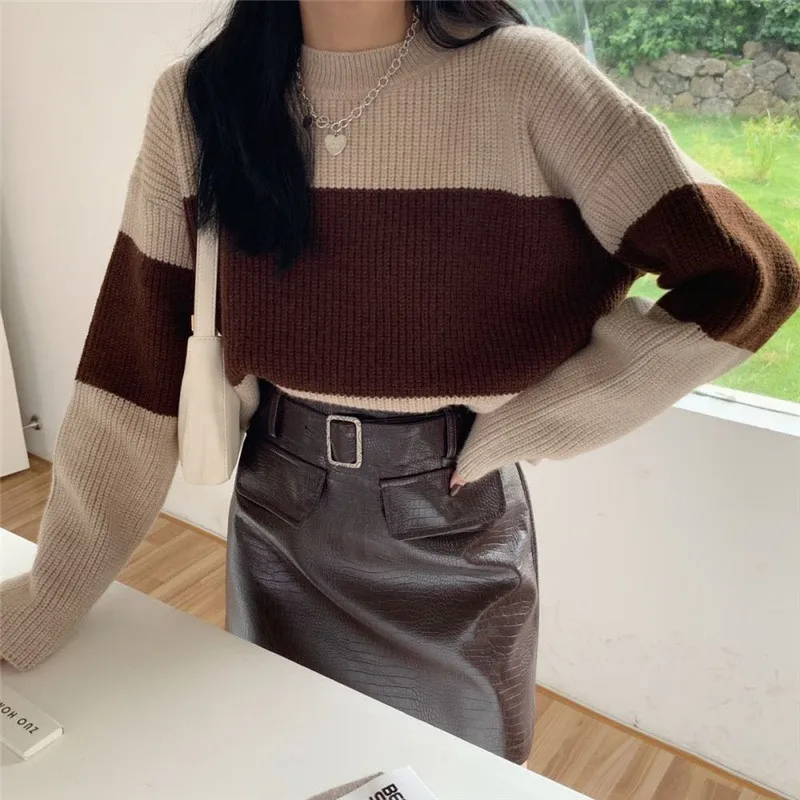 

elegant striped patchwork women's sweater fashion spring outgoing sweater knitted skin-friendly sweater 2021 new arrivals tops