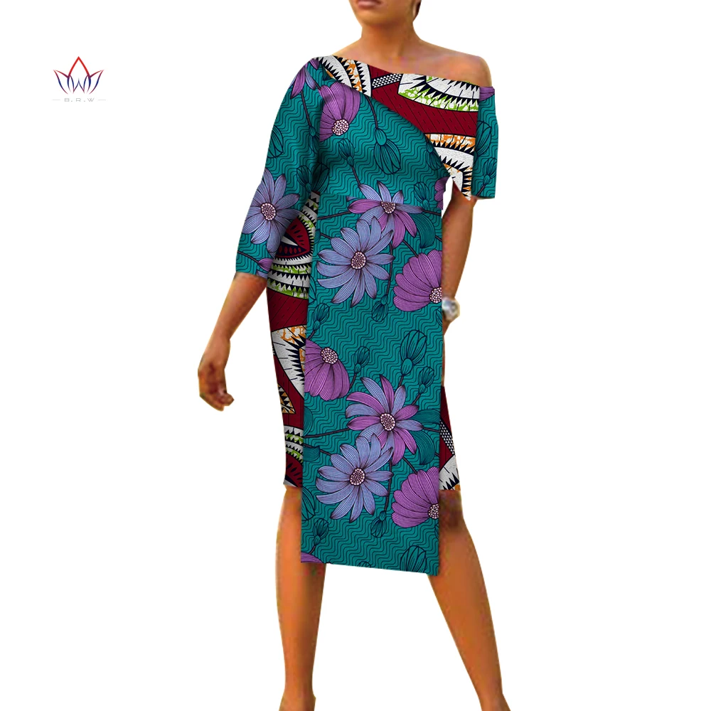Fashion Summer African Dresses For Women Wear Bazin Riche Wax Print Party robe Asymmetry Sleeve Outfits Girls Wy4451 | Тематическая