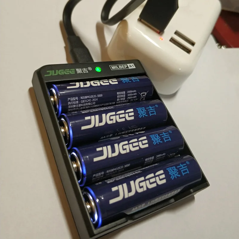 JUGEE 4 шт. 1 5 v AA 3000mWh USB Перезаряжаемый литийполимерный аккумулятор Li ion литий