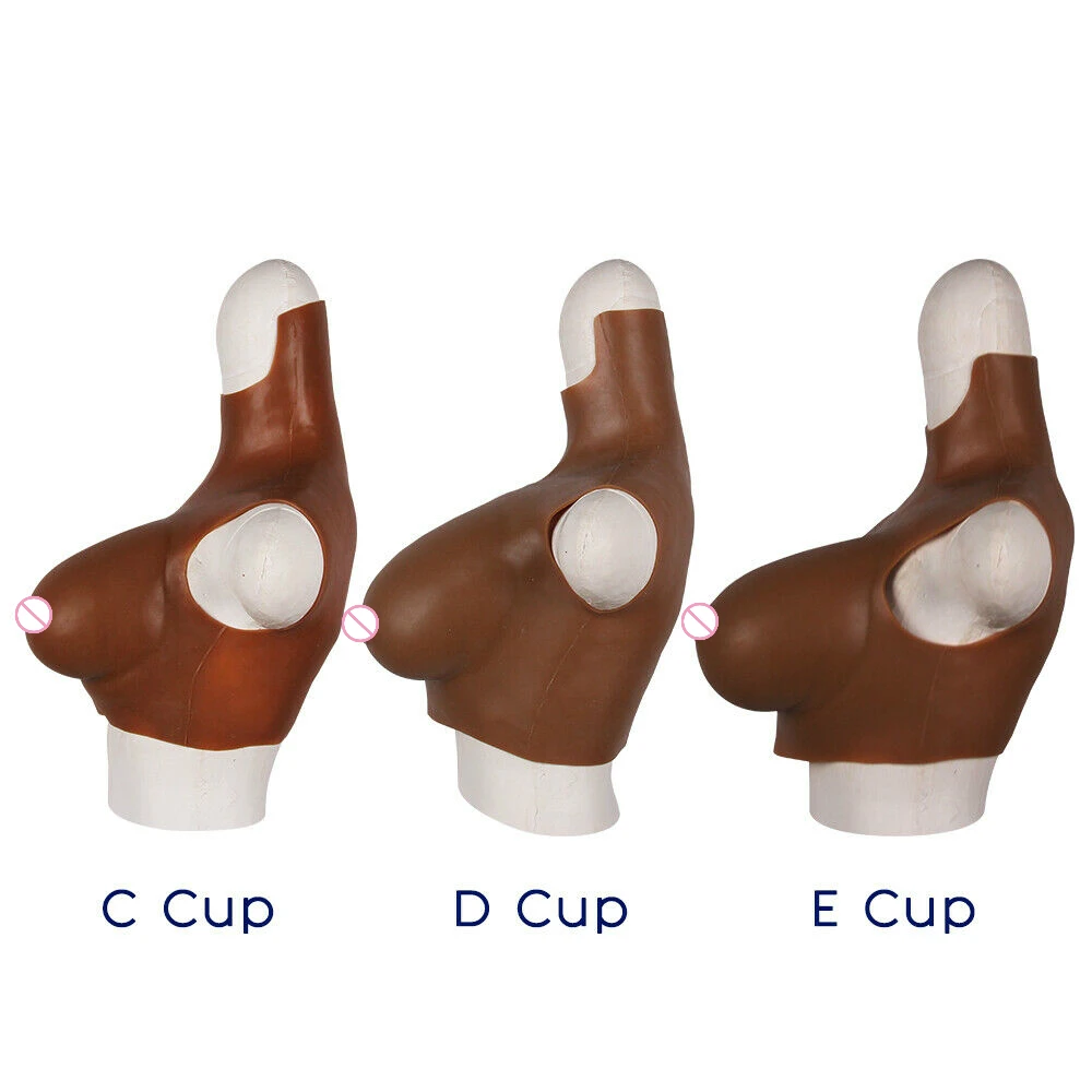 Plus Size Fashion Bras C D E Cup Silicone Breast Forms Black People Skin Crossdresser Fake Boobs