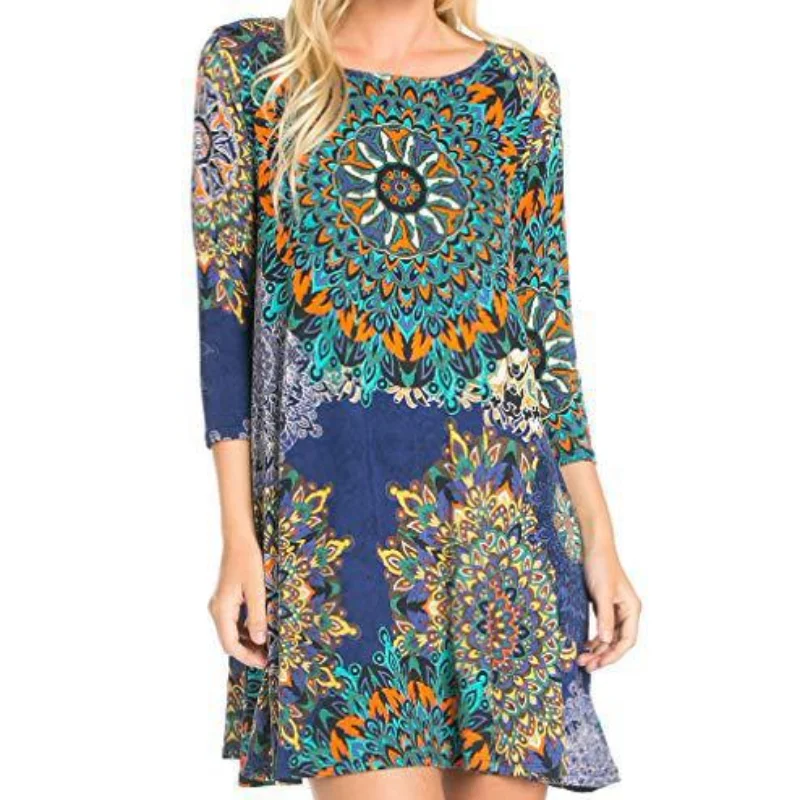 

Женское платье с этническим принтом, свободное Повседневное платье с широкой юбкой, 2021