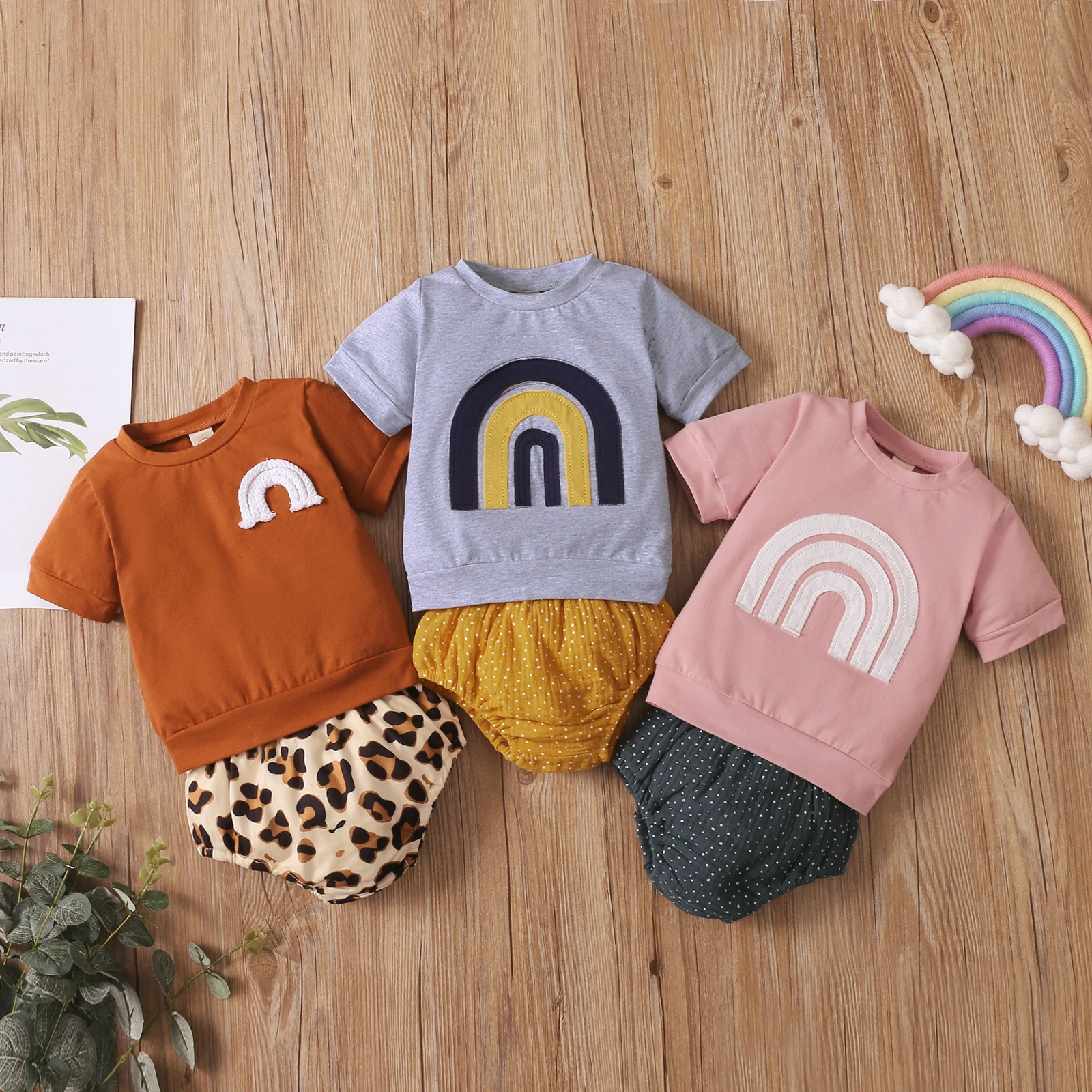 Комплект для маленьких девочек OPPERIAYA из 2 предметов летний Радужный топ с