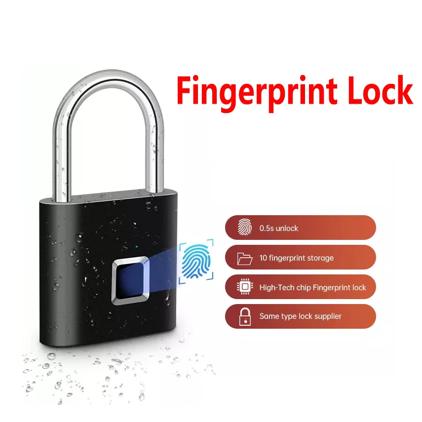 

Smart Keyless USB Charging Fingerprint Lock Padlock Waterproof Door Lock 0.3s Unlock Portable Anti-theft Padlock Zinc Safe Lock