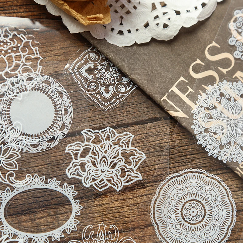 4 листа винтажный дневник с белыми кружевами и цветами|Канцелярские наклейки| |