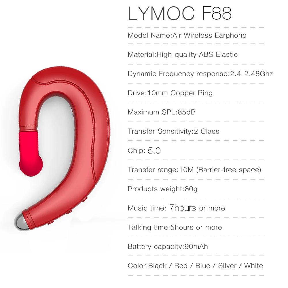 Bone Conduction Bluetooth Headsets 5.0 Ear Hook Wireless Headphone HD Mic Handsfree Earphone Sports Waterproof for iPhone Xiaomi |