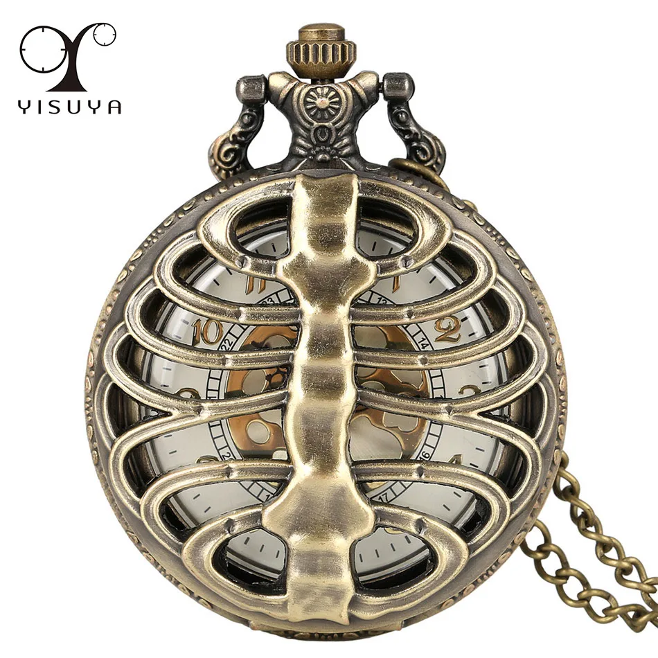 

Hollow Skeleton Bronze Quartz Pocket Watch Arabic Numerals Dial Retro Necklace Pocket Clock Vintage Accessory Watch Gifts