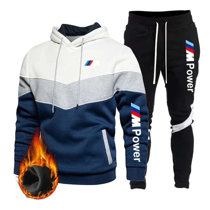 

Men's Patchwork Sweatshirt set Hoodies Clothing Casual Loose Streetwear Male Fashion Autumn Winter Outwear + Pants 2 Piece Sets