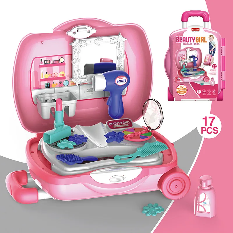 

Children's play house portable suitcase dressing table Qiqile kitchen tableware medical equipment trolley toy set