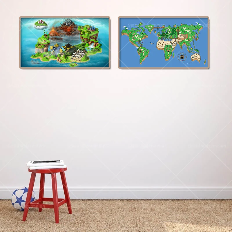 

Cartoon Super Mary Mario Luigi Game Map Poster Canvas Painting Wall Picture Mural Child Bedroom Home Decoration