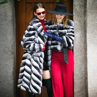 fursarcar 2021 new style winter natrual rex rabbit fur coat for women chinchilla 100cm long jacket with collar real fur outwear