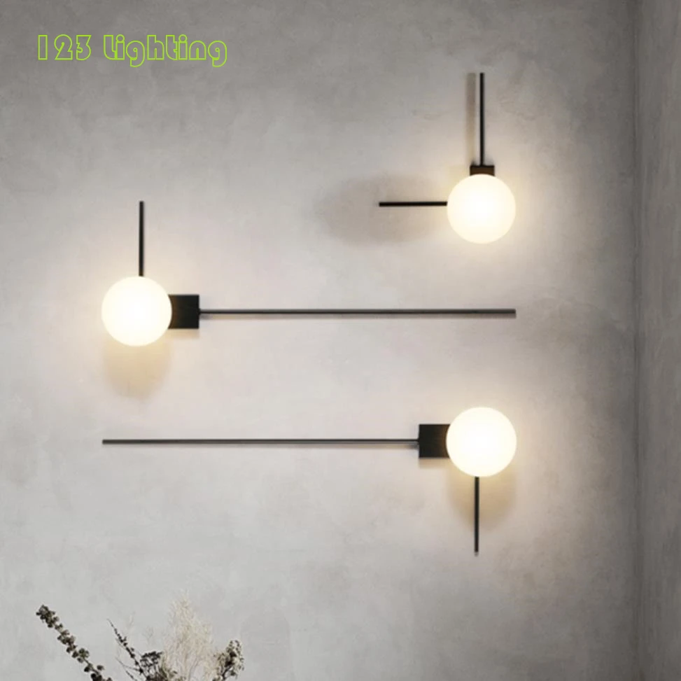 Minimalist LED Wall Lamp Black Metal White Glass Foyer Dining Room Bedside Aisle Wall Sconces Home Decoration G9 110-240V