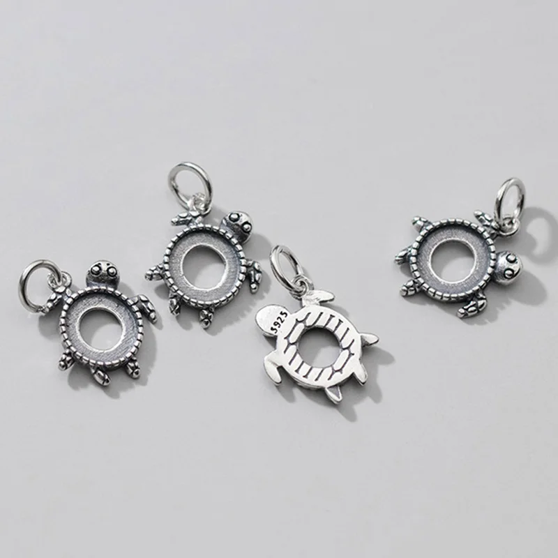 

925 Sterling Silver Little Turtle Cabochon Tray Charms Semi-finished Silver Necklace Pendant Setting Base DIY Jewelry Making