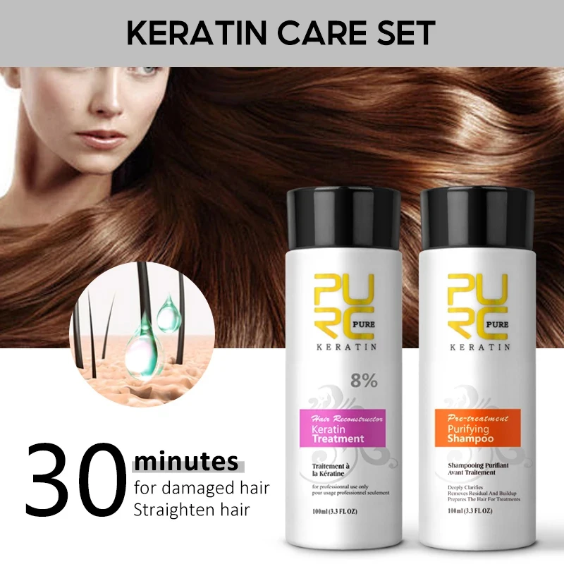 

PURC 8% Straightening Brazilian Keratin Hair Treatment + Purifying Shampoo Hair Scalp Treatments Hair Care Set Products